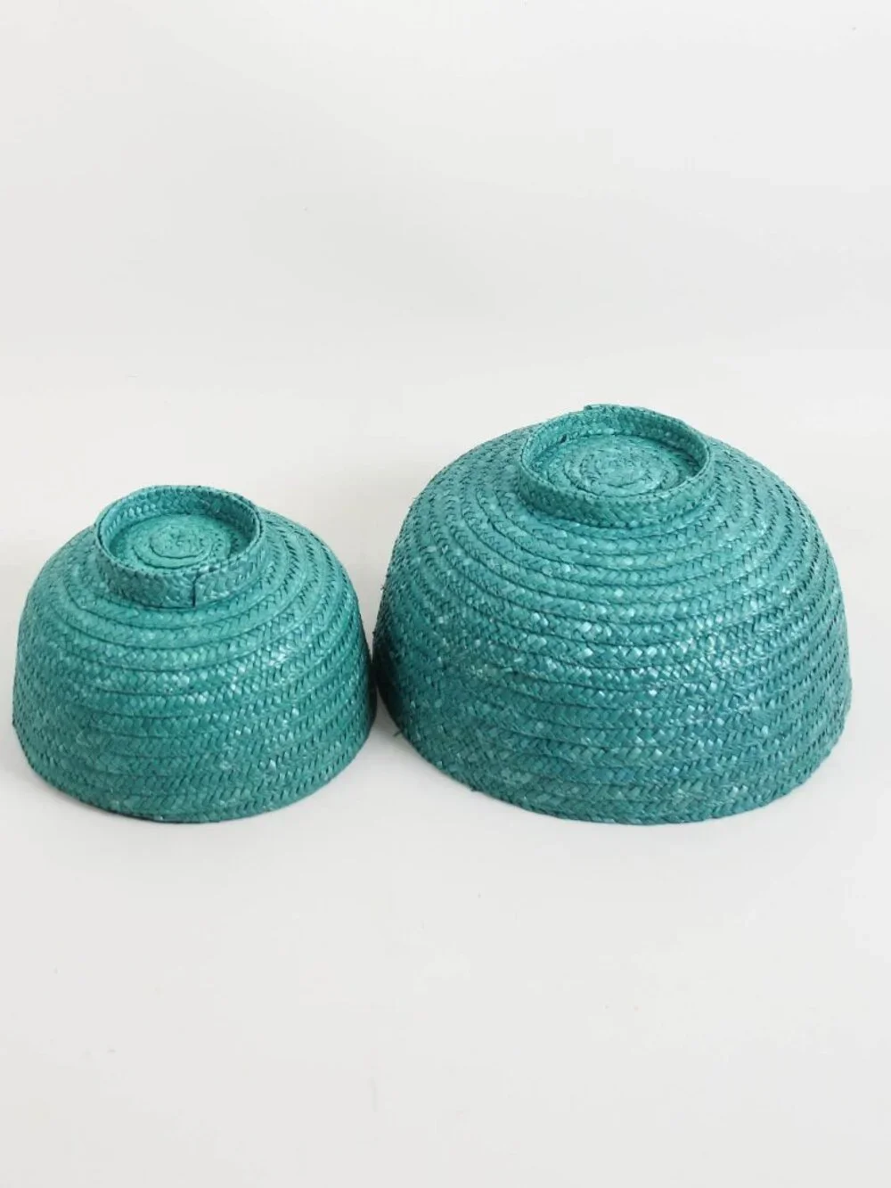 Teal Woven Nesting Bowls Set of 2 Boho Coastal